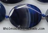 CAA365 15.5 inches 30*40mm faceted oval blue line agate beads