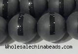 CAA3652 15.5 inches 10mm round matte & carved black agate beads