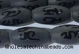 CAA3680 15.5 inches 8*16mm rice matte & carved black agate beads