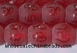 CAA3687 15.5 inches 8mm round matte & carved red agate beads