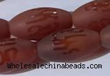 CAA3692 15.5 inches 8*16mm rice matte & carved red agate beads