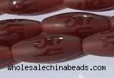 CAA3693 15.5 inches 8*19mm rice matte & carved red agate beads