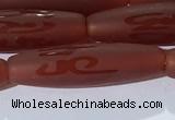 CAA3694 15.5 inches 8*30mm rice matte & carved red agate beads