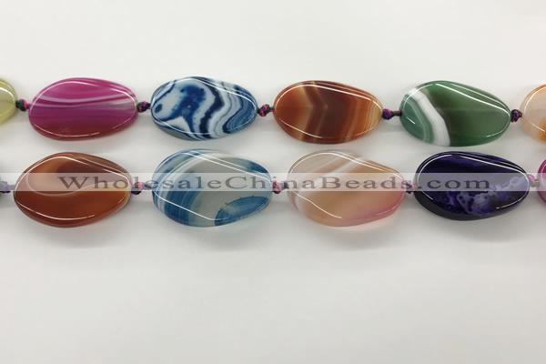 CAA4303 15.5 inches 25*35mm twisted oval line agate beads