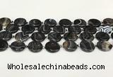 CAA4396 15.5 inches 20mm flat round black banded agate beads