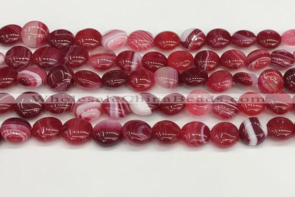 CAA4591 15.5 inches 12mm flat round banded agate beads wholesale