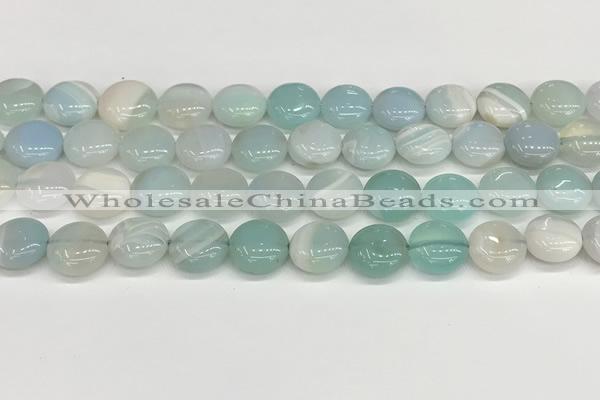 CAA4592 15.5 inches 12mm flat round banded agate beads wholesale