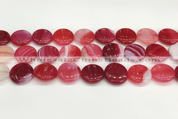 CAA4623 15.5 inches 20mm flat round banded agate beads wholesale