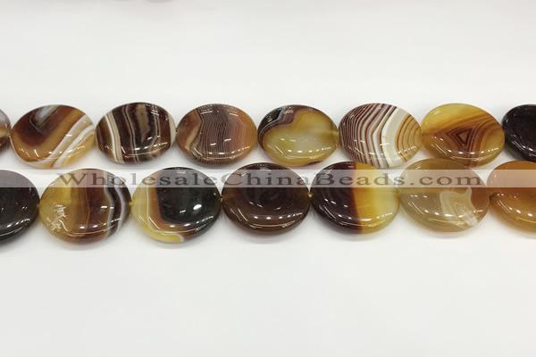 CAA4628 15.5 inches 25mm flat round banded agate beads wholesale