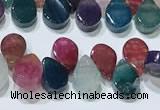 CAA5314 Top drilled 6*8mm flat teardrop line agate beads