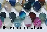 CAA5315 Top drilled 6*8mm flat teardrop line agate beads