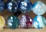 CAA5558 15 inches 6mm faceted round AB-color banded agate beads