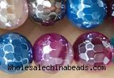 CAA5559 15 inches 8mm faceted round AB-color banded agate beads