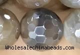 CAA5565 15 inches 12mm faceted round AB-color banded agate beads