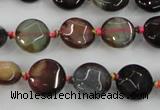 CAA560 15.5 inches 12mm faceted flat round dragon veins agate beads