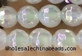 CAA5620 15 inches 6mm faceted round AB-color white agate beads