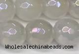 CAA5632 15 inches 10mm faceted round AB-color white agate beads