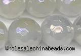 CAA5633 15 inches 12mm faceted round AB-color white agate beads