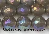 CAA5646 15 inches 8mm faceted round AB-color grey agate beads