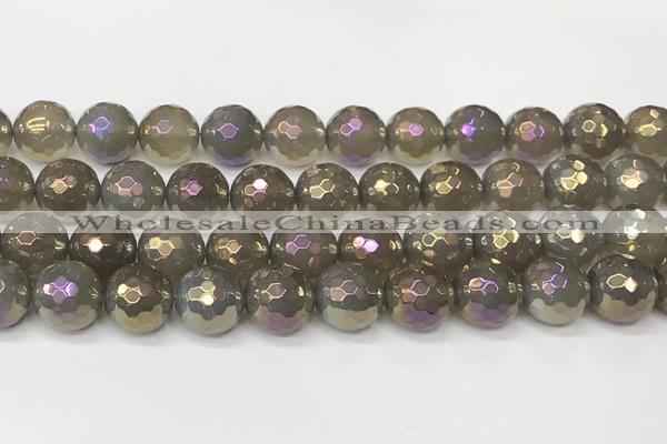 CAA5648 15 inches 12mm faceted round AB-color grey agate beads