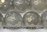 CAA5652 15 inches 10mm faceted round AB-color grey agate beads