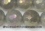 CAA5653 15 inches 12mm faceted round AB-color grey agate beads