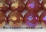 CAA5666 15 inches 8mm faceted round AB-color red agate beads