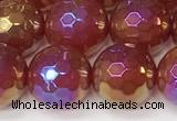 CAA5667 15 inches 10mm faceted round AB-color red agate beads