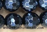 CAA5670 15 inches 6mm faceted round AB-color black agate beads