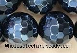 CAA5671 15 inches 8mm faceted round AB-color black agate beads