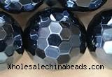 CAA5673 15 inches 12mm faceted round AB-color black agate beads