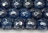 CAA5675 15 inches 6mm faceted round AB-color blue agate beads