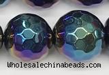 CAA5683 15 inches 12mm faceted round AB-color black agate beads