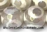 CAA5930 8mm, 10mm & 12mm faceted round AB-color tibetan agate beads