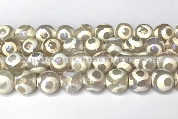 CAA5930 8mm, 10mm & 12mm faceted round AB-color tibetan agate beads