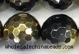 CAA6027 15 inches 12mm faceted round electroplated agate beads