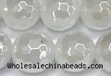 CAA6032 15 inches 10mm faceted round AB-color white agate beads