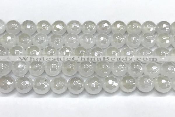 CAA6032 15 inches 10mm faceted round AB-color white agate beads