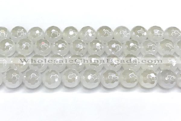 CAA6033 15 inches 12mm faceted round AB-color white agate beads