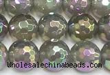 CAA6043 15 inches 8mm faceted round AB-color grey agate beads