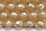 CAA6050 15 inches 6mm faceted round AB-color yellow agate beads