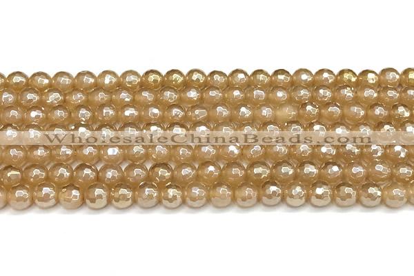 CAA6050 15 inches 6mm faceted round AB-color yellow agate beads