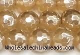 CAA6051 15 inches 8mm faceted round AB-color yellow agate beads