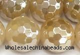 CAA6053 15 inches 12mm faceted round AB-color yellow agate beads