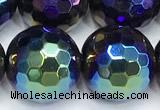 CAA6057 15 inches 12mm faceted round AB-color black agate beads