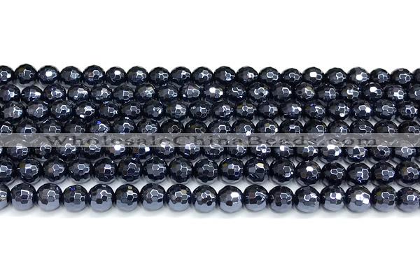 CAA6058 15 inches 6mm faceted round AB-color black agate beads