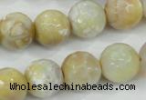 CAA726 15.5 inches 14mm faceted round fire crackle agate beads