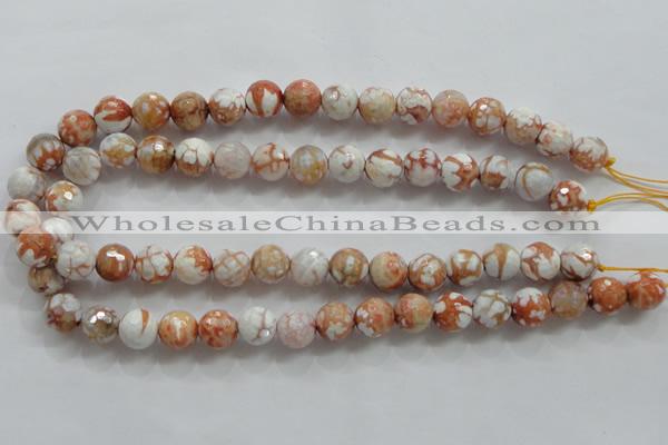 CAA803 15.5 inches 12mm faceted round fire crackle agate beads