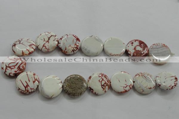 CAA848 15.5 inches 25mm flat round fire crackle agate beads