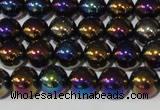 CAA850 15.5 inches 10mm round AB-color black agate beads